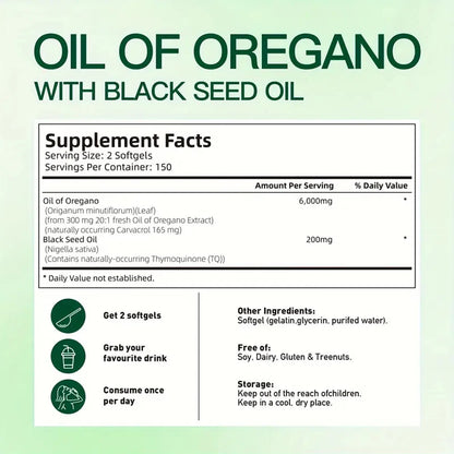 OregaForce™ Premium Oil of Oregano + Black Seed Oil - 300 softgels